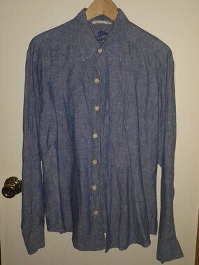Tommy Bahama Men's 100% Linen Blue Button Up Long Sleeve Relax Size M